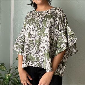 JCL Green and white floral top